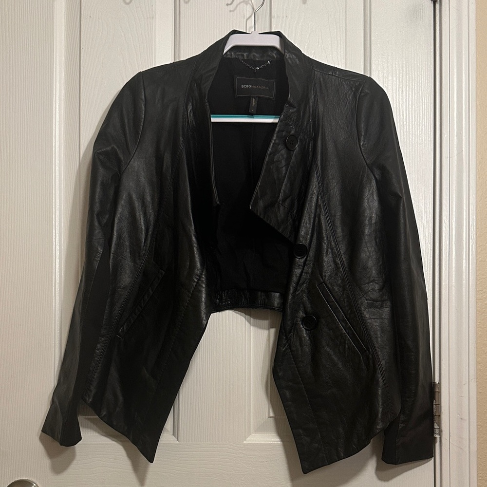 BCBGMaxAzria Black Asymmetric Leather Jacket